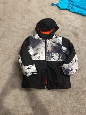 Swiss Tech Black and White Geometric Kids Jacket with Orange Lining 10/12